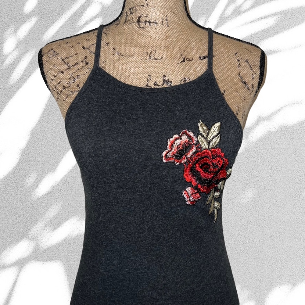 Dark Grey Rose Spaghetti Strap Tank